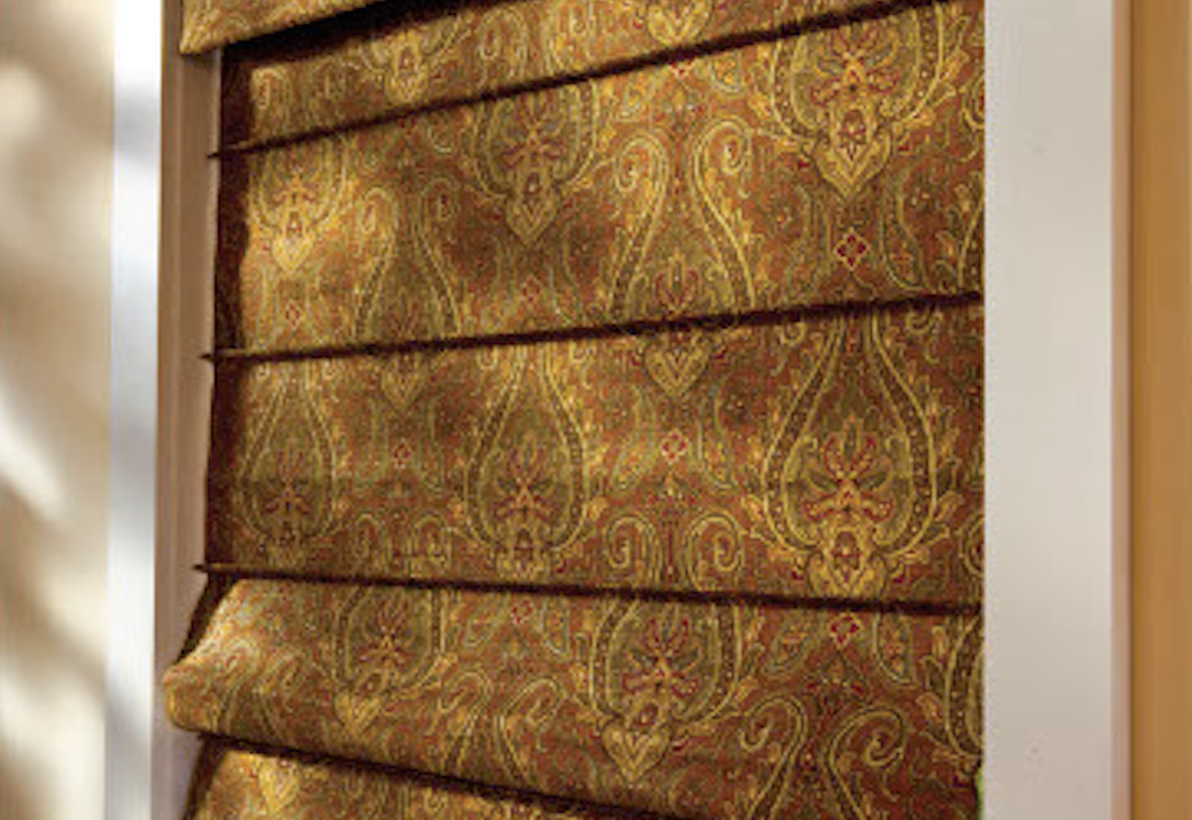 Fabric Roman Shades Covering a Kitchen Window